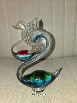 Murano Vintage Green, Blue, Red Venetian Glass Swan Figurines