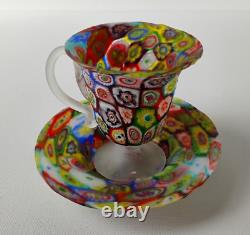 Murano Vintage Millefiori Italian Art Glass Cup & Saucer Set