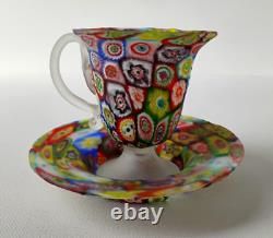 Murano Vintage Millefiori Italian Art Glass Cup & Saucer Set