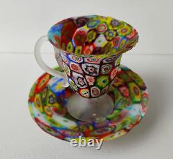 Murano Vintage Millefiori Italian Art Glass Cup & Saucer Set