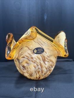 Murano White Crystal Italian Amber Art Glass Handblown Vase Vintage Venetian