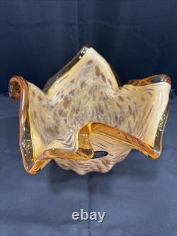 Murano White Crystal Italian Amber Art Glass Handblown Vase Vintage Venetian