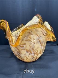 Murano White Crystal Italian Amber Art Glass Handblown Vase Vintage Venetian
