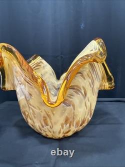 Murano White Crystal Italian Amber Art Glass Handblown Vase Vintage Venetian