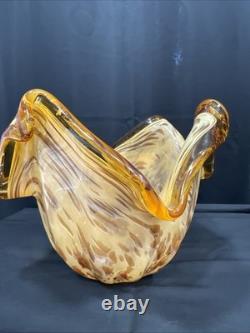 Murano White Crystal Italian Amber Art Glass Handblown Vase Vintage Venetian