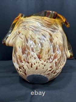Murano White Crystal Italian Amber Art Glass Handblown Vase Vintage Venetian