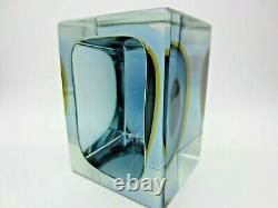 Murano blue amber blue in clear glass heavy faceted block cut bowl V HEAVY RARE