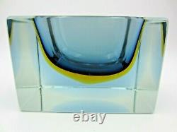 Murano blue amber blue in clear glass heavy faceted block cut bowl V HEAVY RARE