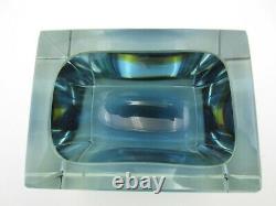 Murano blue amber blue in clear glass heavy faceted block cut bowl V HEAVY RARE