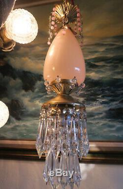 Murano chandelier Ceiling lamp Pink Flamingo Opaline Glass Brass crystal Vintage