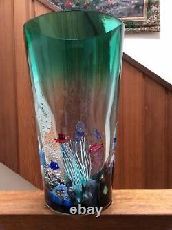 Murano glass large sea life vase by master artist Roberto Commozo with signature