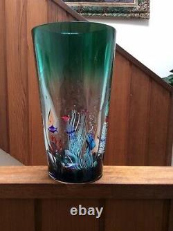 Murano glass large sea life vase by master artist Roberto Commozo with signature