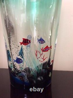 Murano glass large sea life vase by master artist Roberto Commozo with signature