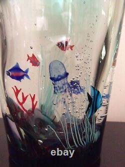 Murano glass large sea life vase by master artist Roberto Commozo with signature
