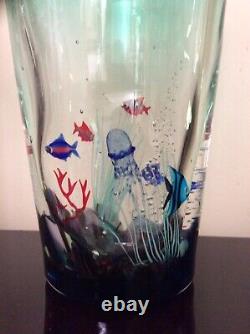 Murano glass large sea life vase by master artist Roberto Commozo with signature