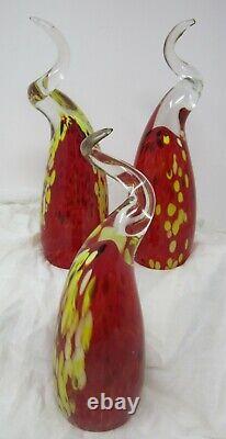 Murano glass pendant light set of 3 Red / Yellow / Clear Vintage Contemporary