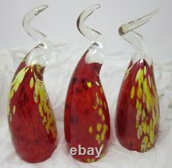 Murano glass pendant light set of 3 Red / Yellow / Clear Vintage Contemporary