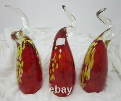 Murano glass pendant light set of 3 Red / Yellow / Clear Vintage Contemporary