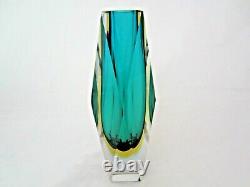 Murano gotham Sommerso faceted block vase green amber blue Vintage