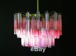 Murano vintage chandelier 107 pink quadriedri gold frame