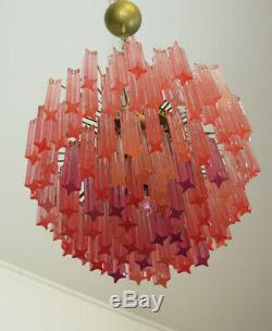 Murano vintage chandelier 107 pink quadriedri gold frame