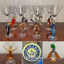NEW Vintage Set 13 MURANO ART GLASS Figural Animals Martini Wine Goblets ITALY