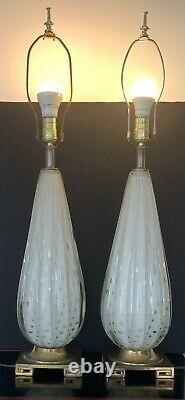 Nice Pair Of MID Century / Vintage Murano Glass Lamps With Metal Accent Bases