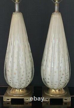 Nice Pair Of MID Century / Vintage Murano Glass Lamps With Metal Accent Bases