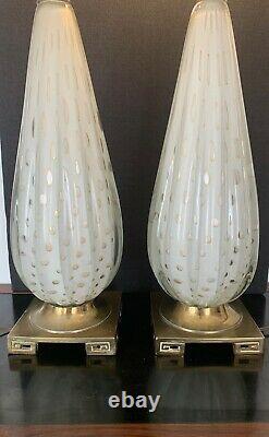 Nice Pair Of MID Century / Vintage Murano Glass Lamps With Metal Accent Bases