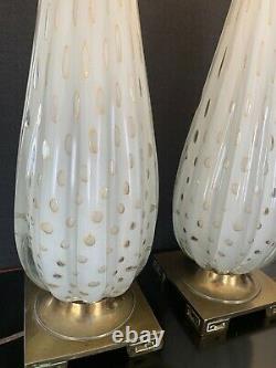 Nice Pair Of MID Century / Vintage Murano Glass Lamps With Metal Accent Bases