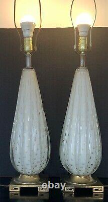 Nice Pair Of MID Century / Vintage Murano Glass Lamps With Metal Accent Bases