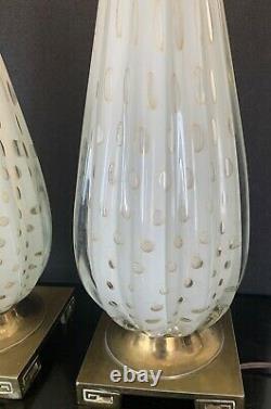 Nice Pair Of MID Century / Vintage Murano Glass Lamps With Metal Accent Bases