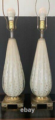 Nice Pair Of MID Century / Vintage Murano Glass Lamps With Metal Accent Bases