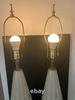 Nice Pair Of MID Century / Vintage Murano Glass Lamps With Metal Accent Bases