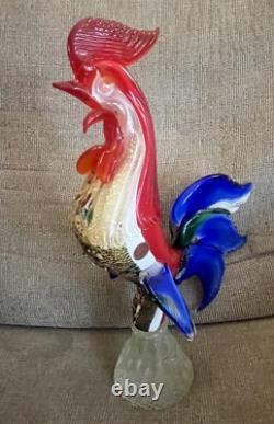 Nice Vintage Murano Glass Rooster Confetti Art Glass Figurine Italy MCM