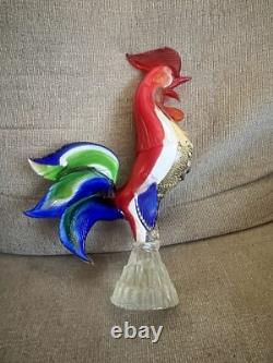 Nice Vintage Murano Glass Rooster Confetti Art Glass Figurine Italy MCM