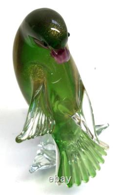 OLD Antique Statue Glass Vintage Murano Art Glass Parrot Green Tall Bird 9 3/4