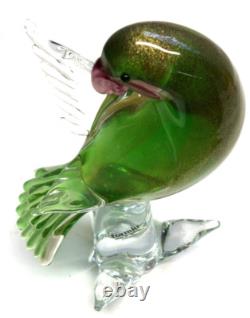 OLD Antique Statue Glass Vintage Murano Art Glass Parrot Green Tall Bird 9 3/4