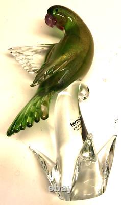OLD Antique Statue Glass Vintage Murano Art Glass Parrot Green Tall Bird 9 3/4