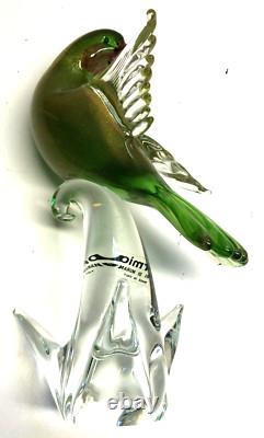 OLD Antique Statue Glass Vintage Murano Art Glass Parrot Green Tall Bird 9 3/4