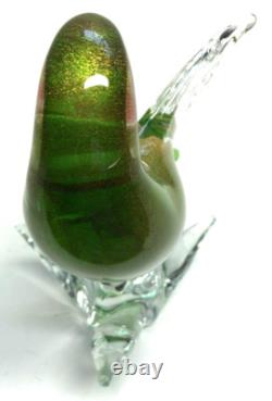 OLD Antique Statue Glass Vintage Murano Art Glass Parrot Green Tall Bird 9 3/4