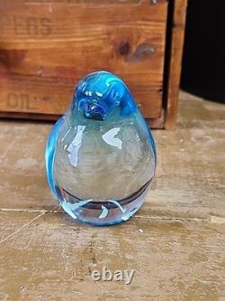 Oggetti Murano Art Glass Penguin Bird Figurine Blue Ombre Signed Vintage AWESOME
