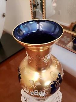 Original Vintage Barbini Murano Vase Cobalt Hand Enamel Gold Decoration