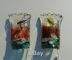 PAIR BARBINI AFREDO SCONCES FISH TANK MURANO 1950s VINTAGE ART GLASS CENEDESE