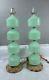 PAIR OF VINTAGE Mid Century RETRO MODERN STACKED GREEN MURANO Art GLASS LAMPS