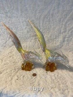 PAIR of Vintage Murano Glass Style Road Runner/Pheasant Bird Figurines 12.0