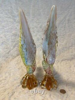 PAIR of Vintage Murano Glass Style Road Runner/Pheasant Bird Figurines 12.0