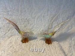 PAIR of Vintage Murano Glass Style Road Runner/Pheasant Bird Figurines 12.0