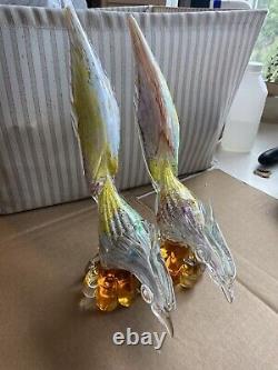 PAIR of Vintage Murano Glass Style Road Runner/Pheasant Bird Figurines 12.0