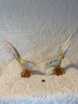 PAIR of Vintage Murano Glass Style Road Runner/Pheasant Bird Figurines 12.0